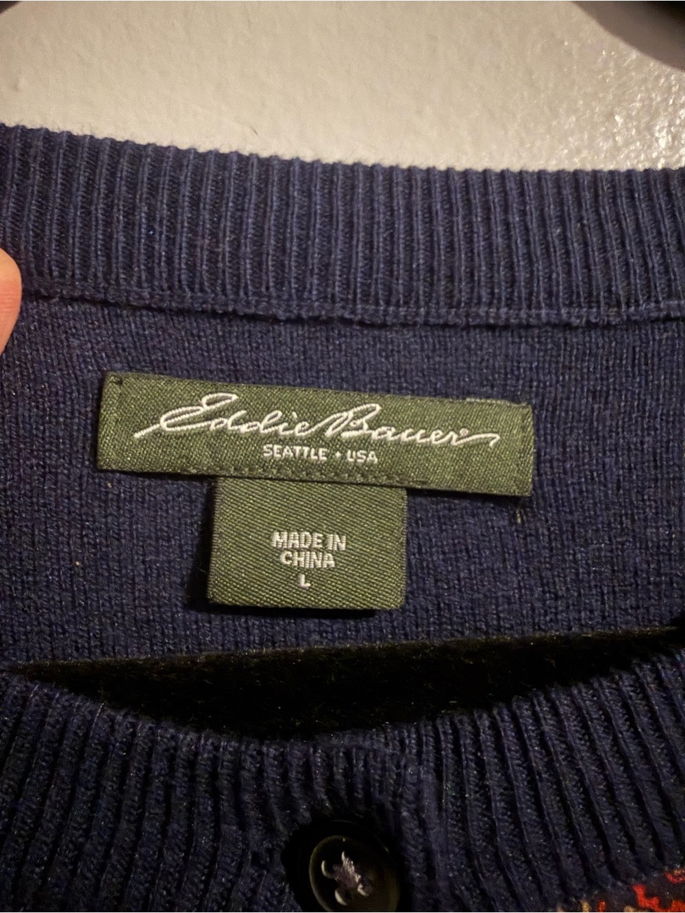 Eddie Bauer Navy Cardigan with Rust Paisley Button Front Casual Preppy Sweater - Picture 3 of 10